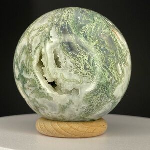 40. Moss Agate Sphere With Druzy Caves